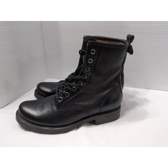 FRYE Womens Size 6B Black Leather Laces Ankle Fashion Western Boots Pre-owned - Picture 2 of 10